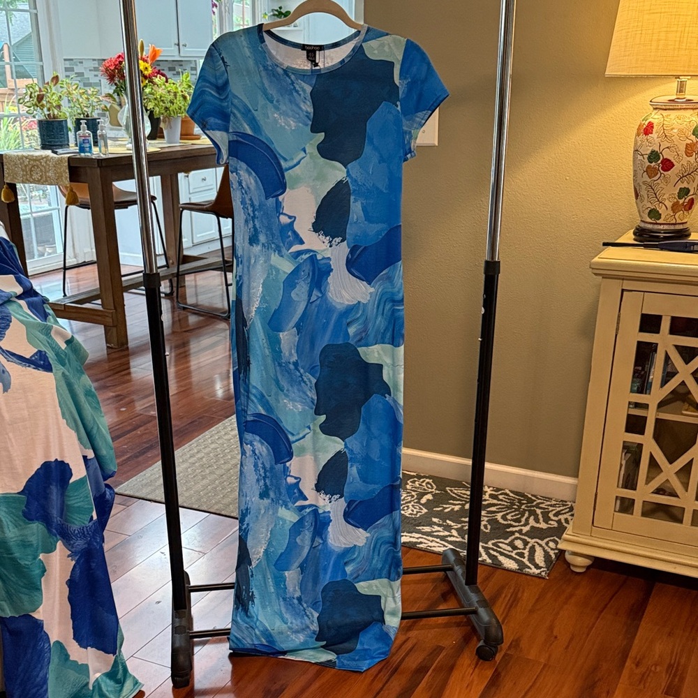 Boohoo Oceanic Blue Patterned Dress